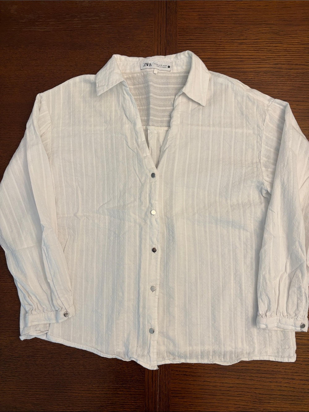 Zara White Lightweight Textured Button-Up Blouse